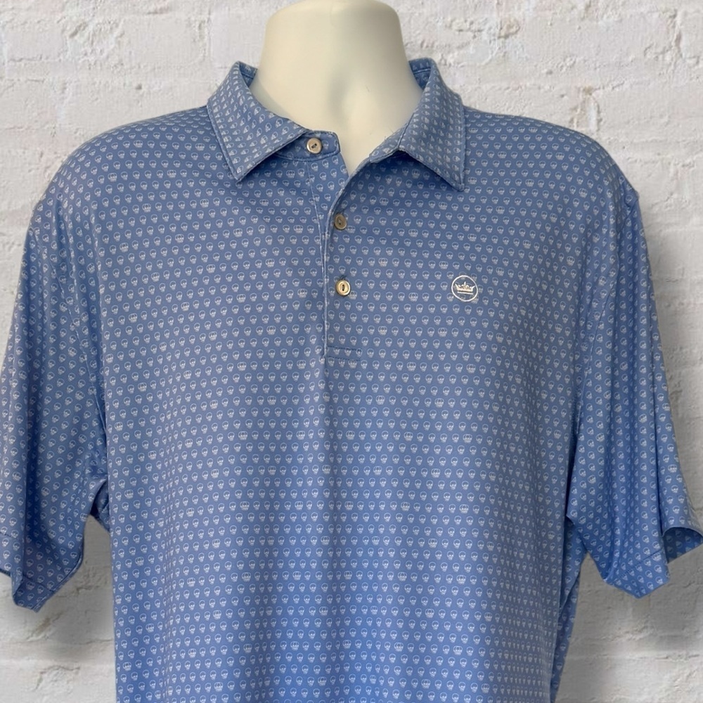 Peter Millar Summer Comfort Polo - XL Blue Skull Print Performance Golf Stretch
